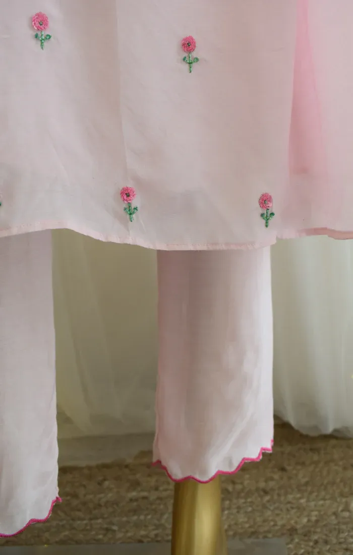 Baby Pink Floral Sequins Work Tunic & Pant (2)