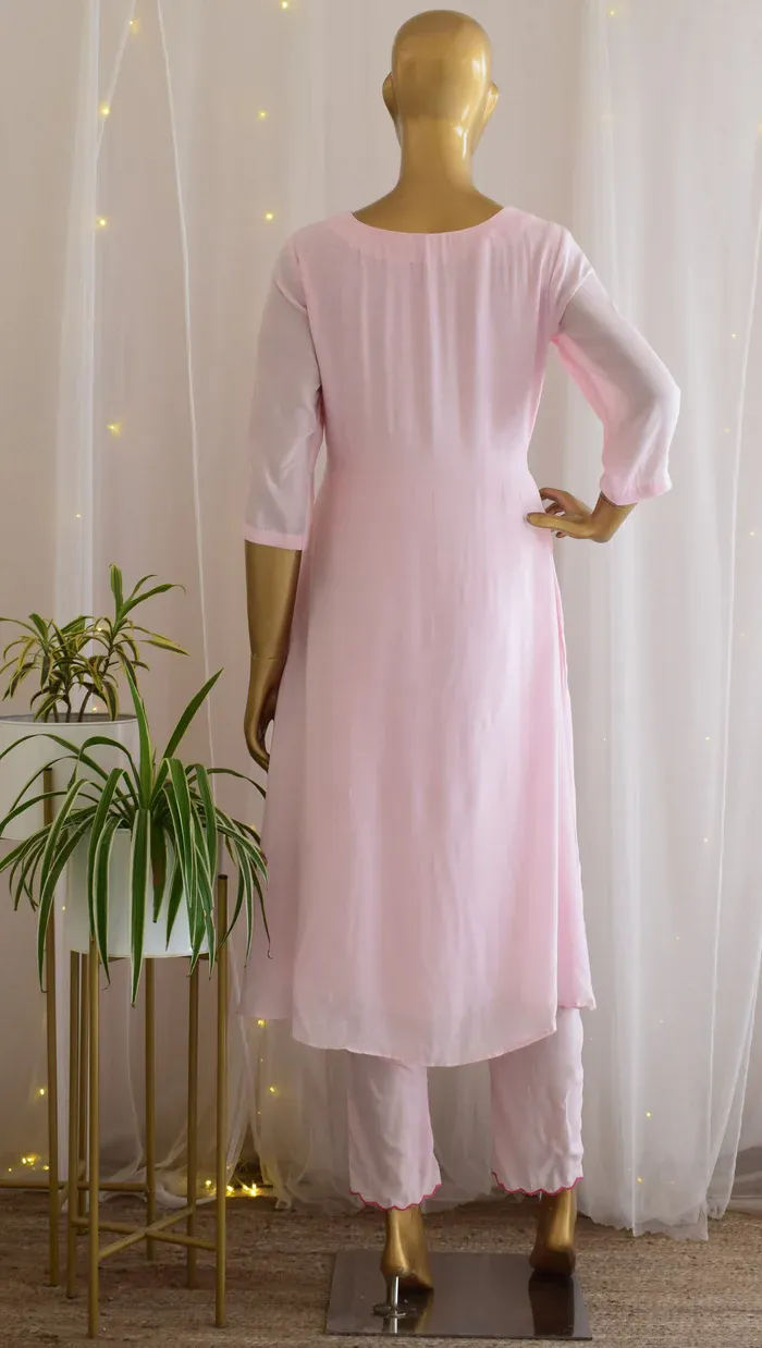 Baby Pink Floral Sequins Work Tunic & Pant (3)