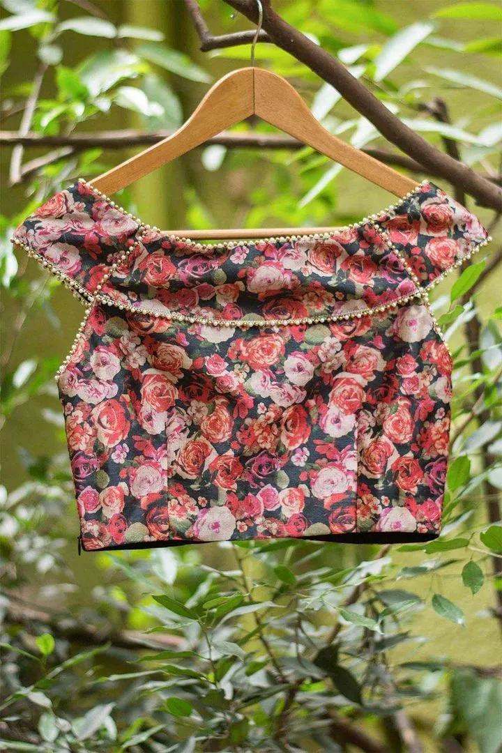 Black Floral Off Shoulder Blouse Design Back