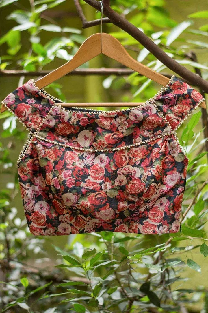 Black Floral Off Shoulder Blouse Design Front