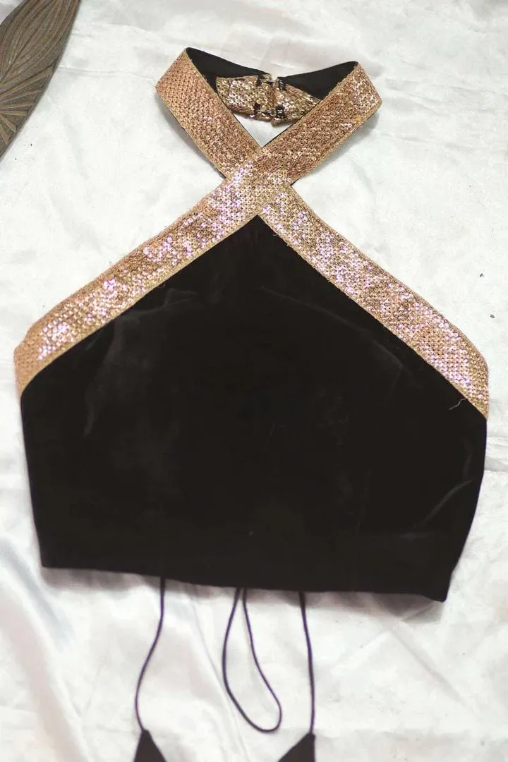 Black Halter Neck Blouse Design Front