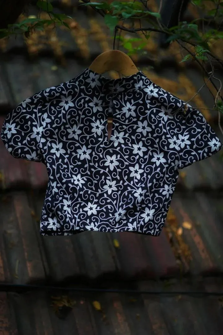 Black White Printed Blouse Design Back