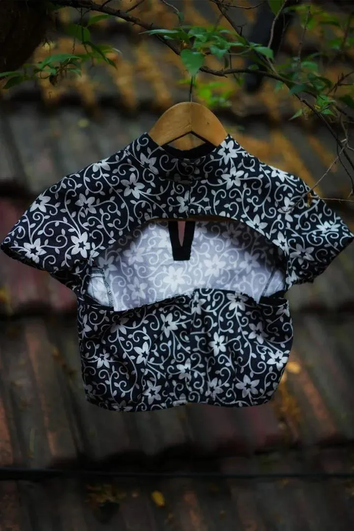 Black White Printed Blouse Design Front