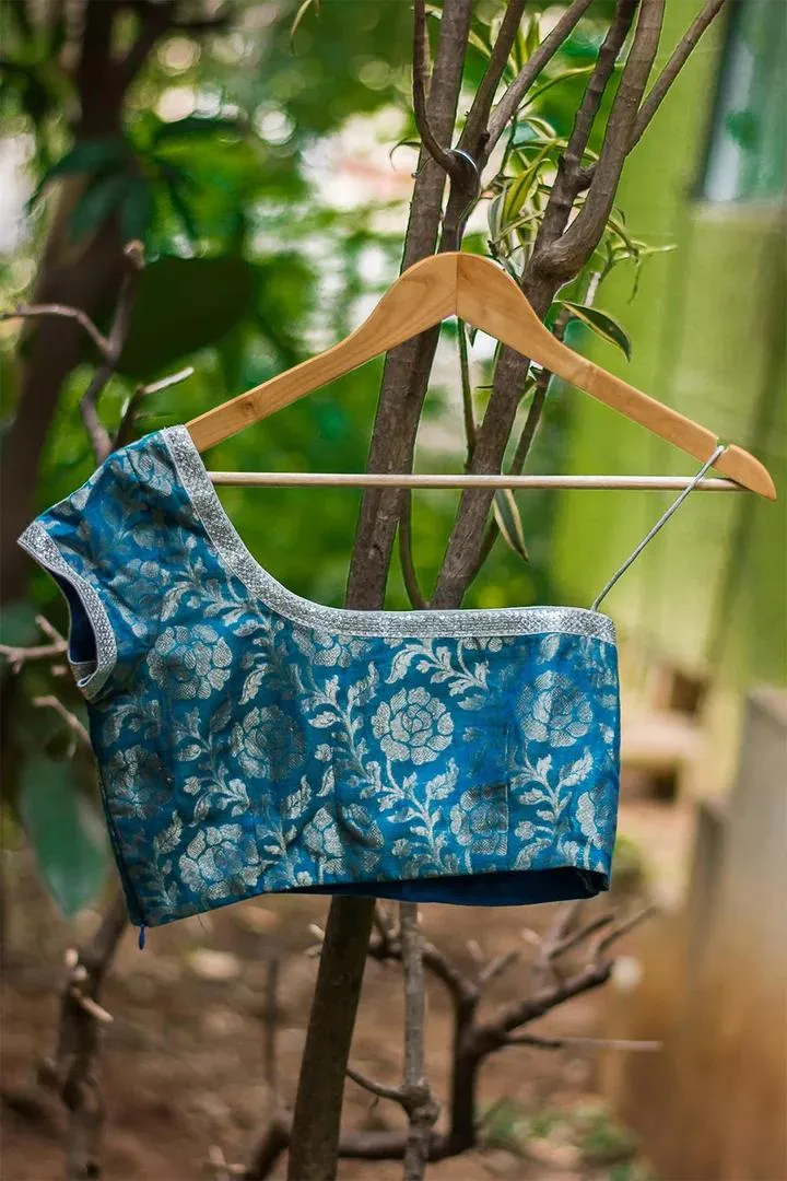 Blue One Shoulder Blouse Design Back
