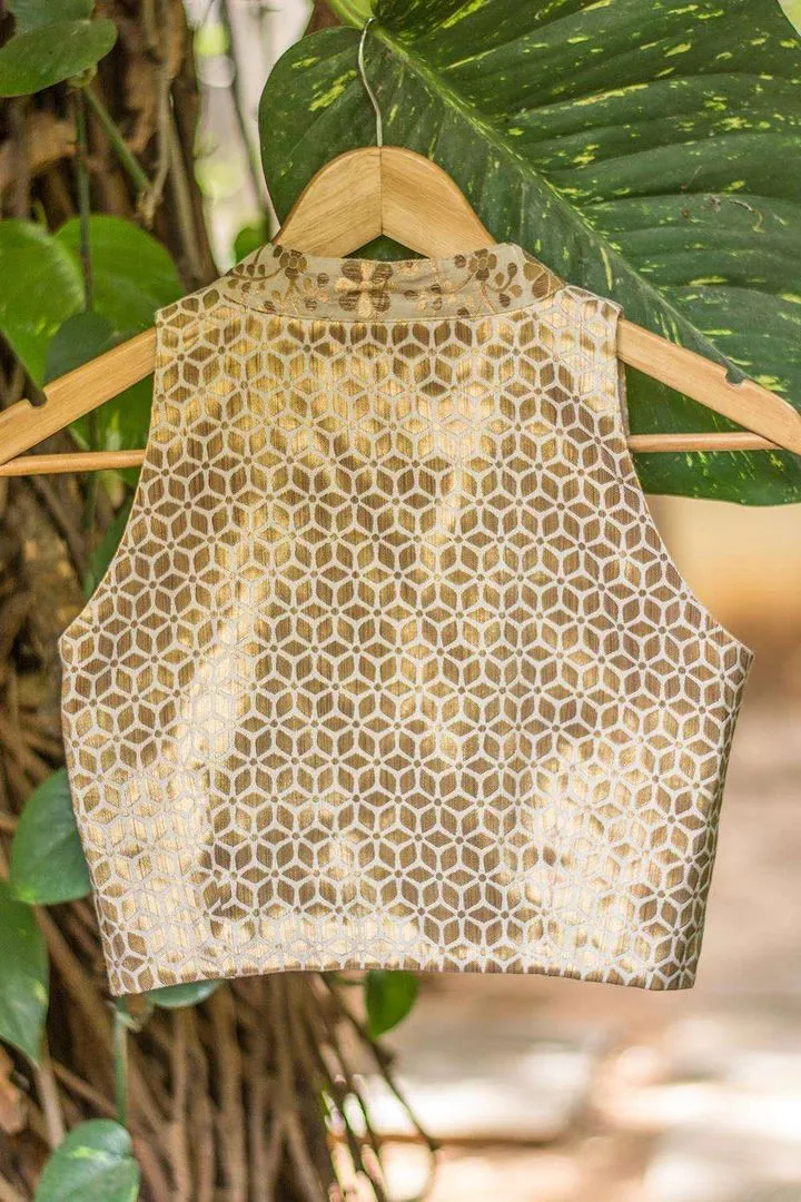 Gold Chinese Collar Blouse Design Back