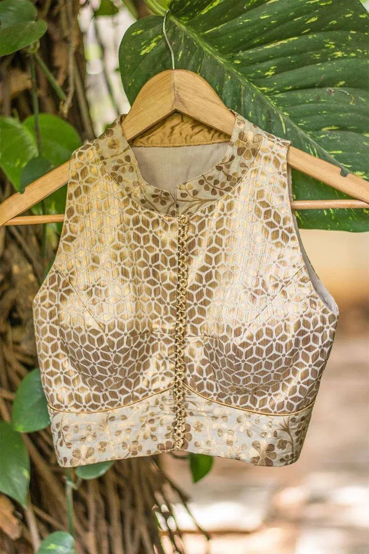 Gold Chinese Collar Blouse Design Front