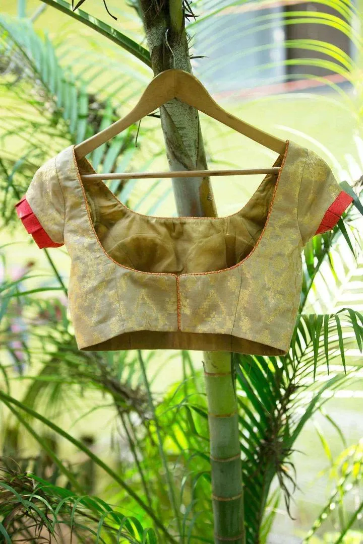 Gold Frill Sleeve Blouse Design Back