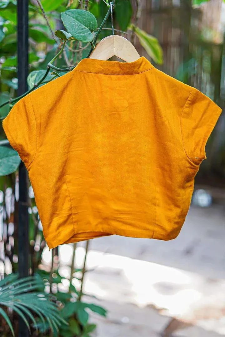 Mustard High Neck Blouse Design Back