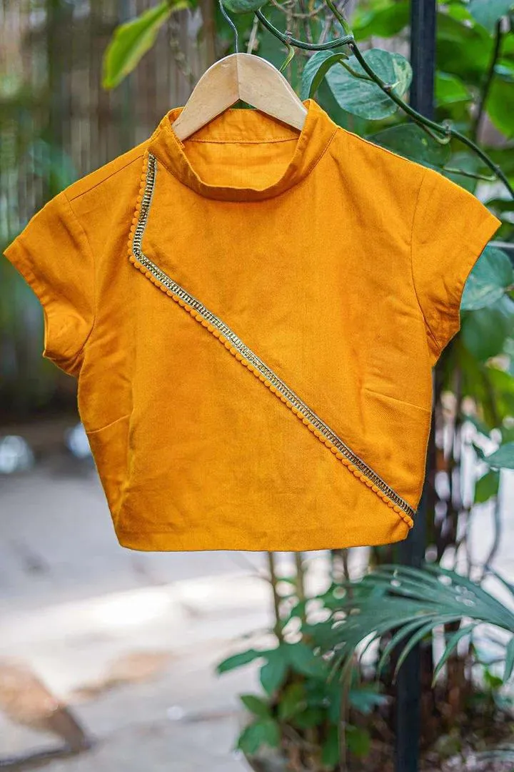 Mustard High Neck Blouse Design Front