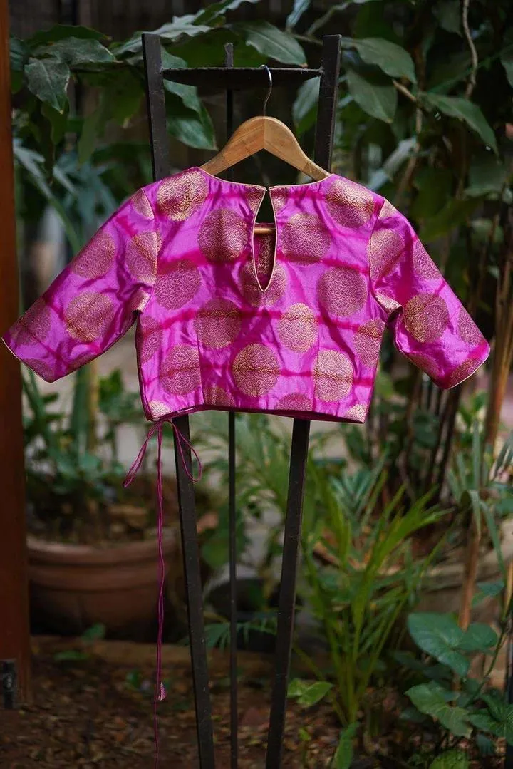 Pink Brocade Designer Blouse Design Back
