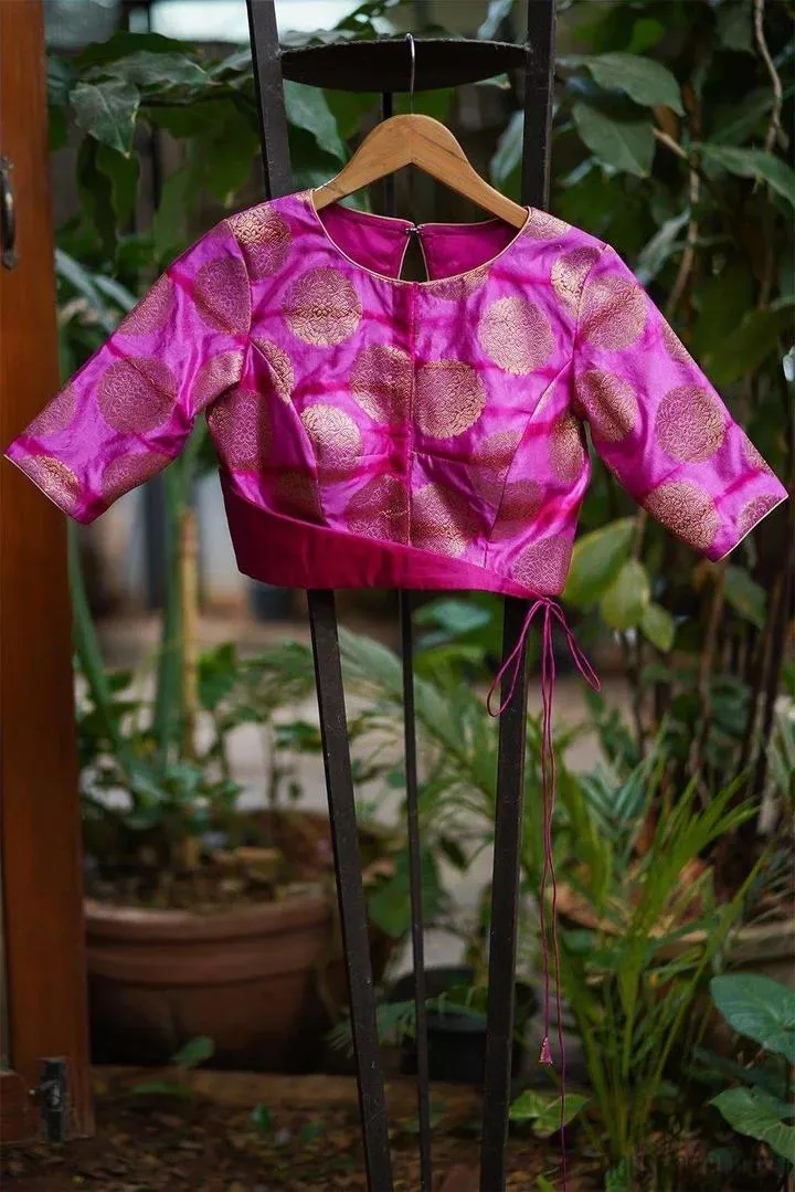 Pink Brocade Designer Blouse Design Front