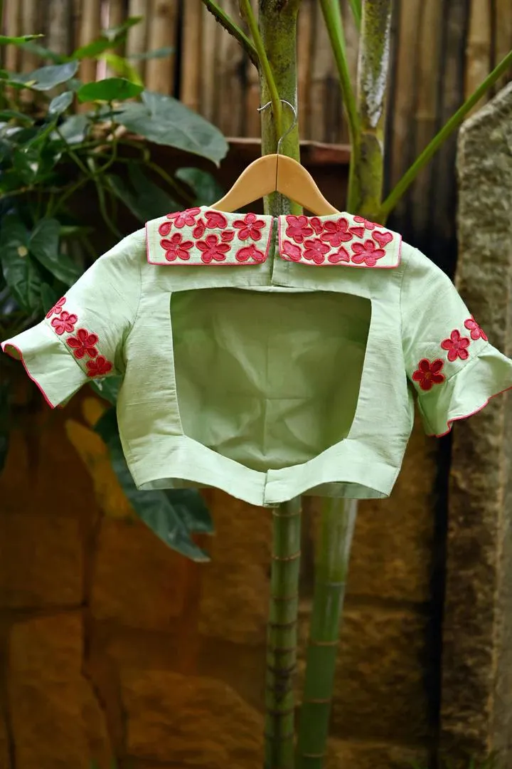 Pista Green Square Neck Blouse Design Back