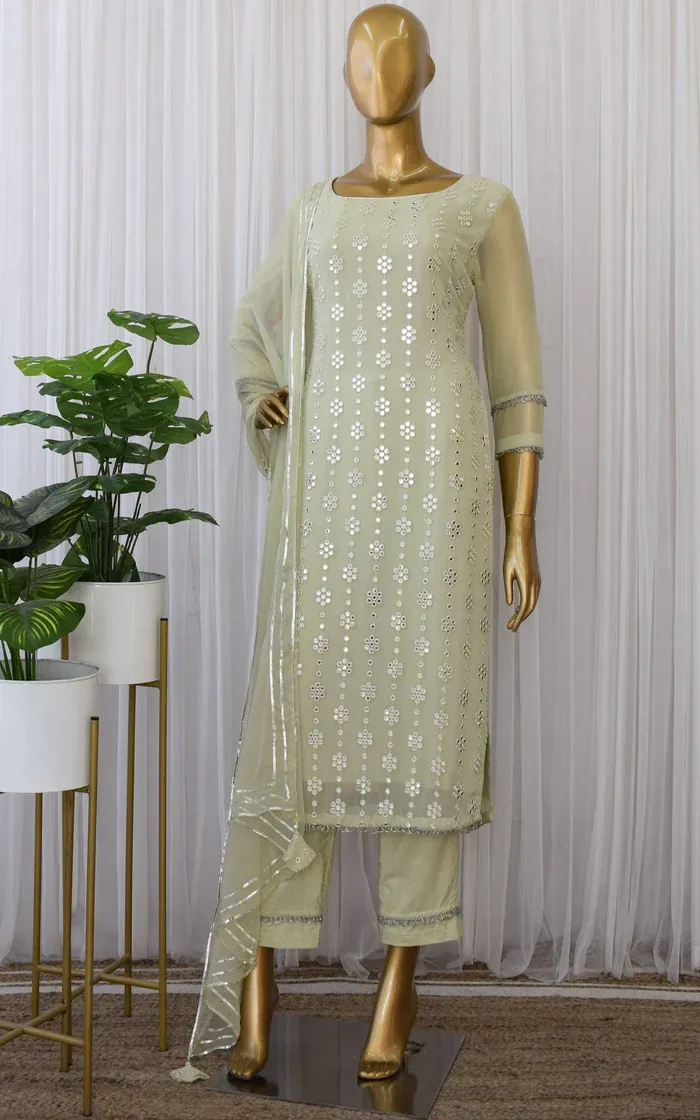 Pistachio Green Mirrorwork Kurta & Pant (1)
