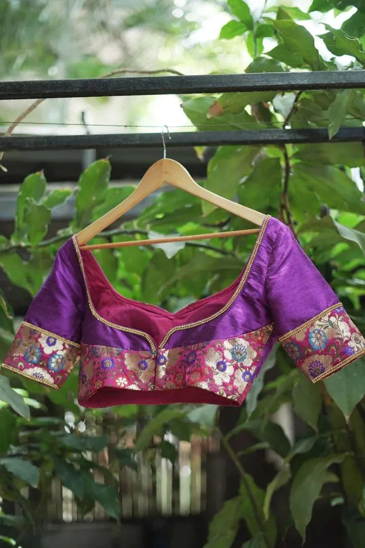 Purple Banarasi Blouse Design Back