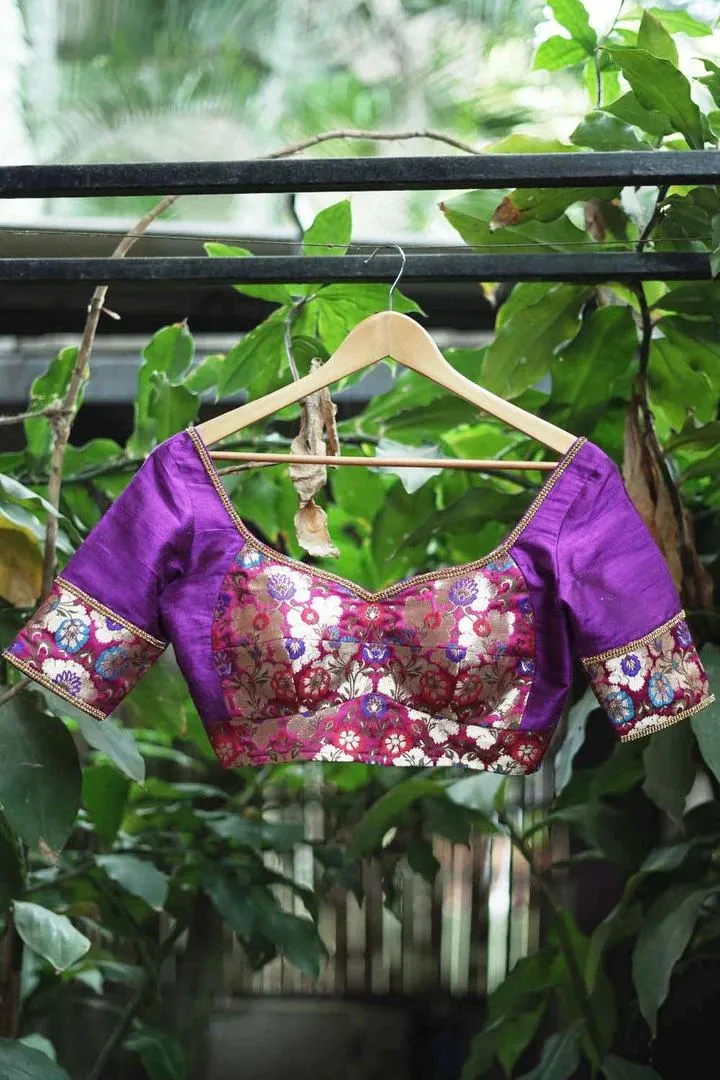 Purple Banarasi Blouse Design Front