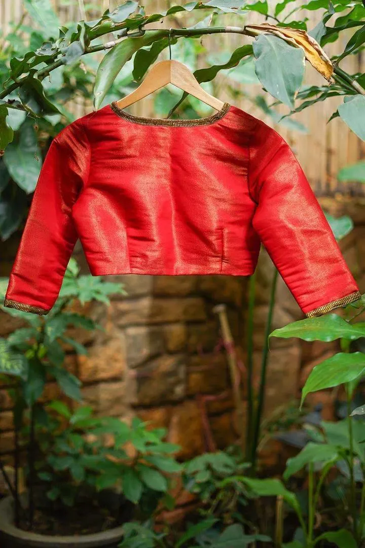 Red Gold Brocade Blouse Design Back