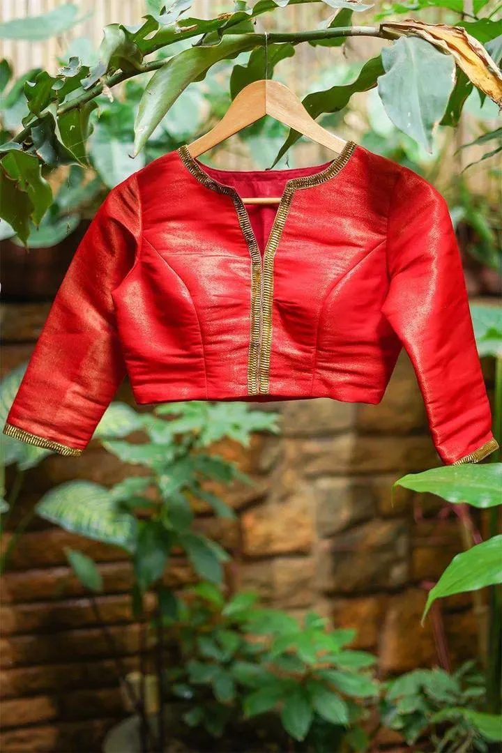 Red Gold Brocade Blouse Design Front