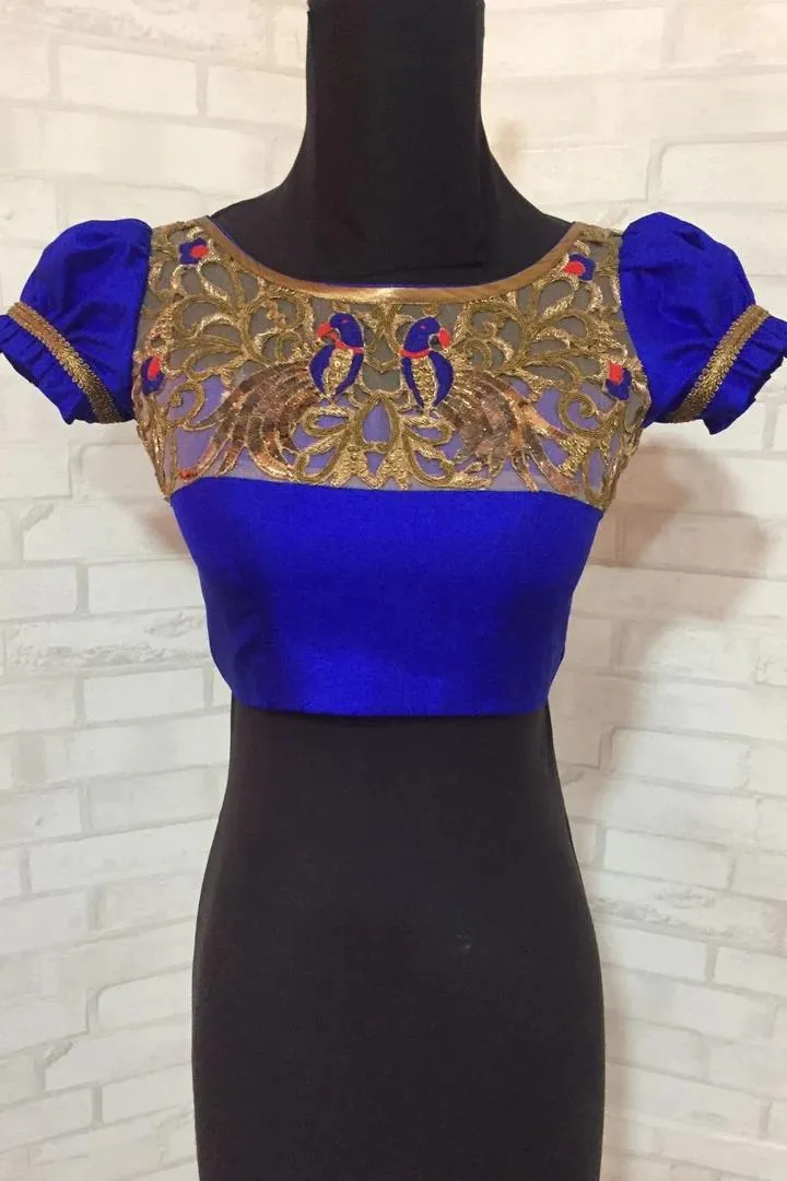 Royal Blue Embroidered Blouse Design Front