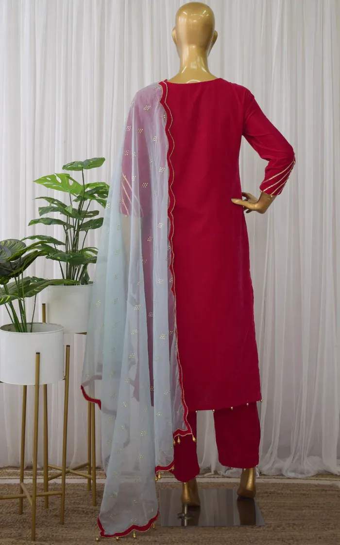 Ruby Pink Velvet Kurta & Pant (4)