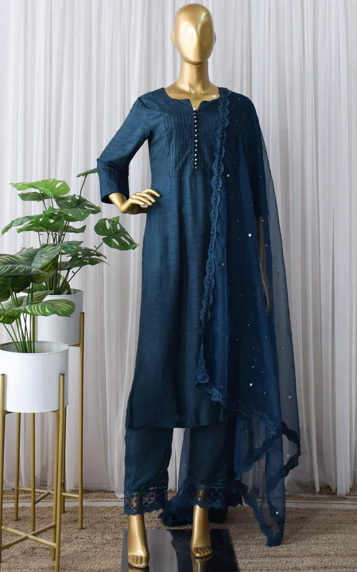 Teal Blue Kurta With Pants (1)