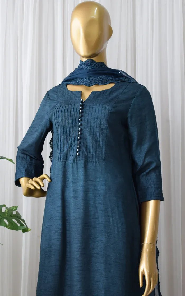 Teal Blue Kurta With Pants (2)