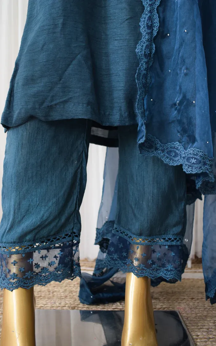 Teal Blue Kurta With Pants (3)