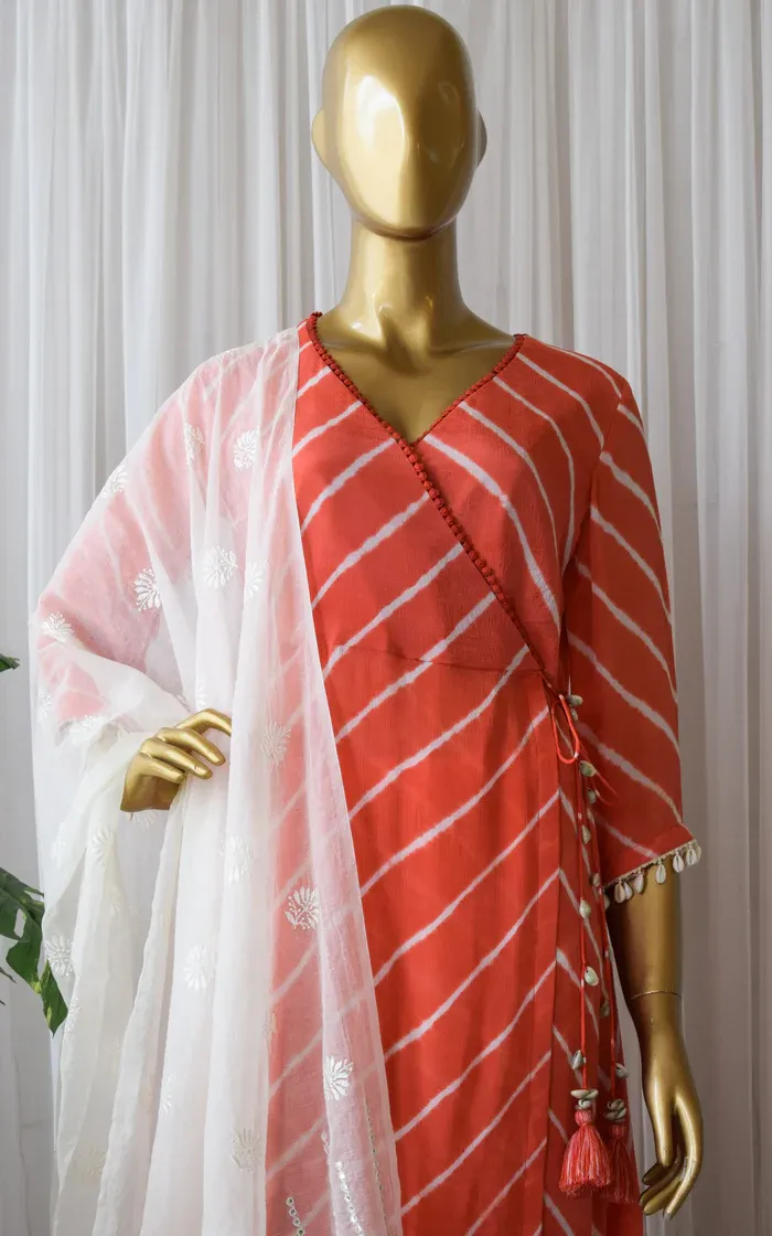 Tomato Red Leheriya Anarkali Kurta & Pant (2)