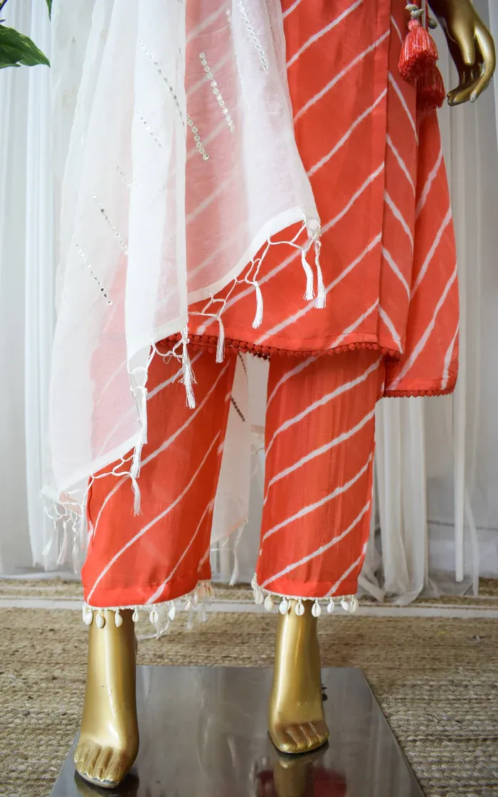 Tomato Red Leheriya Anarkali Kurta & Pant (4)