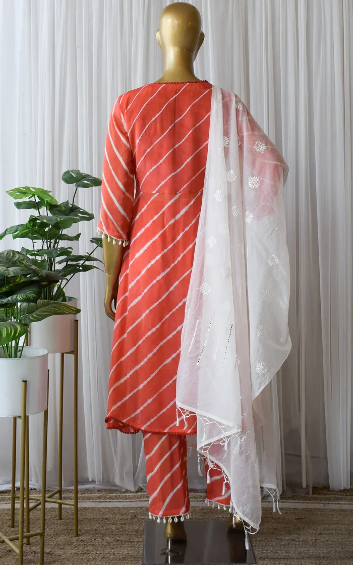 Tomato Red Leheriya Anarkali Kurta & Pant (5)