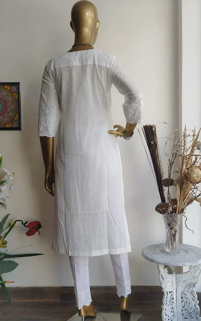 White Cotton Pintucks Kurta and Pant (4)
