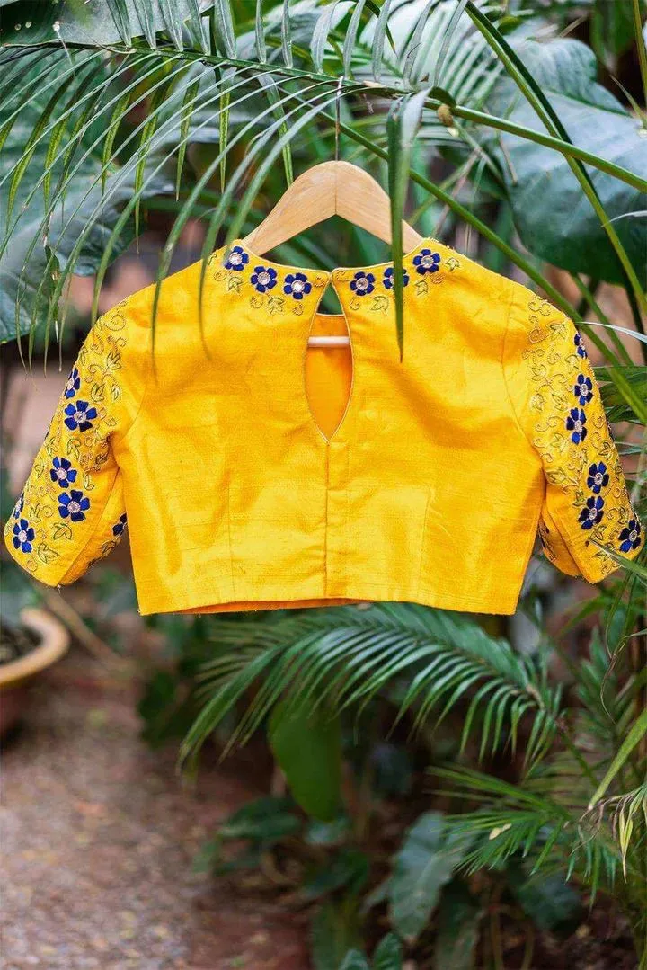 Yellow Embroidered Blouse Design Back