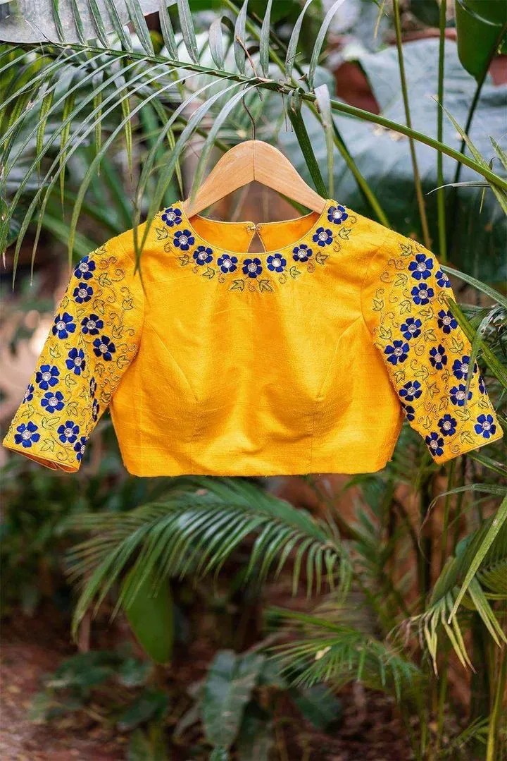 Yellow Embroidered Blouse Design Front